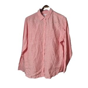 Uniqlo Shirt Mens XL Pink‎ Linen Button Up Long Sleeve Casual Light Summer Top
